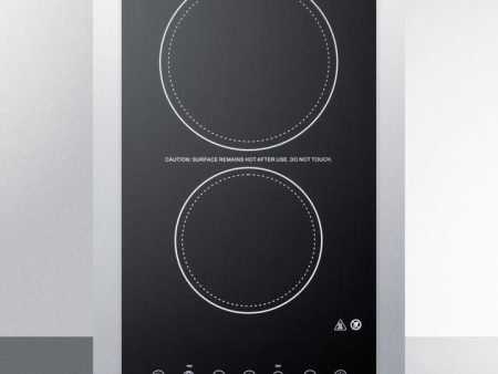 Summit CR2B23T3BTK15 230V 2-Burner Cooktop In Black Ceramic Schott Glass With Digital Touch Controls And Stainless Steel Frame To Allow Installation In 15  Wide Counter Cutouts, 3000W Fashion