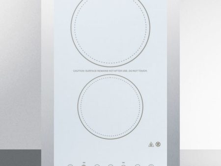 Summit CR2B23T4WTK15 230V 2-Burner Cooktop In White Ceramic Schott Glass With Digital Touch Controls And Stainless Steel Frame To Allow Installation In 15  Counter Cutouts, 3000W Fashion